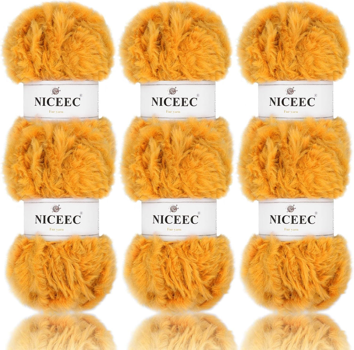 NICEEC 6 Skeins Soft Faux Fur Yarn 210yds/10.6oz- Pumpkin