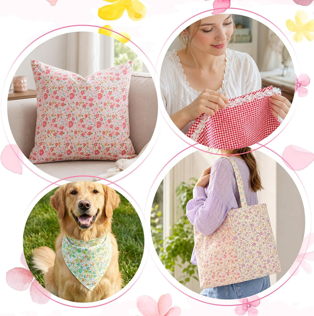 20 Pcs Floral Gingham Quilting Fabric Bundles 20"x20" Spring Flower