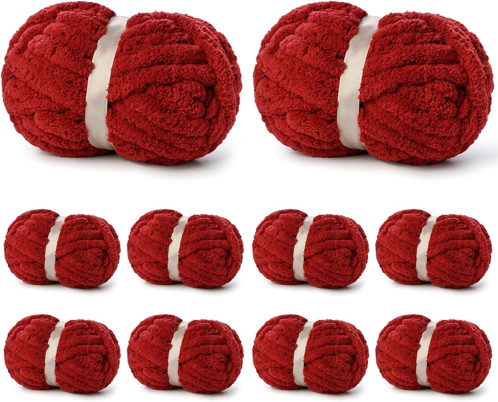 10 Pack of Burgundy Soft Jumbo Chunky Yarn for Hand Knitting,Thick