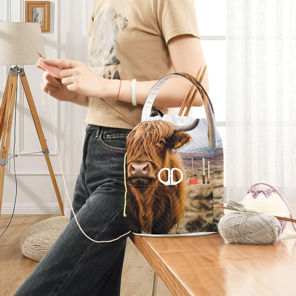YETTASBIN Highland Cow Yarn Storage Bag, Large Crochet Knitting Bag