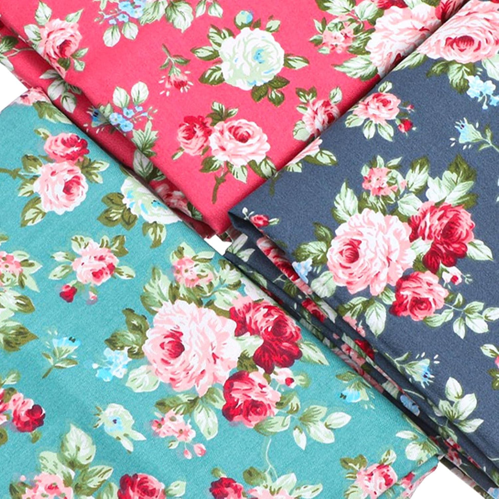 3 Pcs Floral Cotton Fabric by the Yard 63 X 36 in, 3 Yards