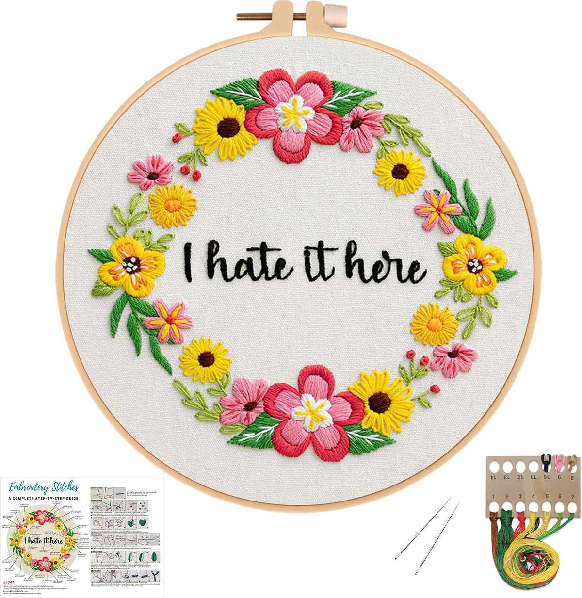 Nuberlic Floral Embroidery Kit for Beginners,Funny Embroidery Practice