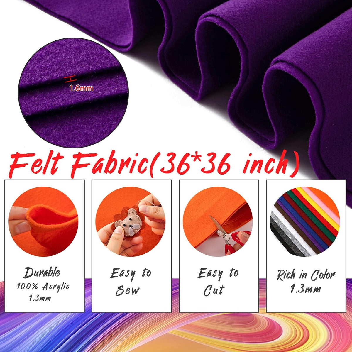 HaoFeiJH Purple Felt Fabric 36" X 36"(1 Square Yard) 1.6mm,Fabric