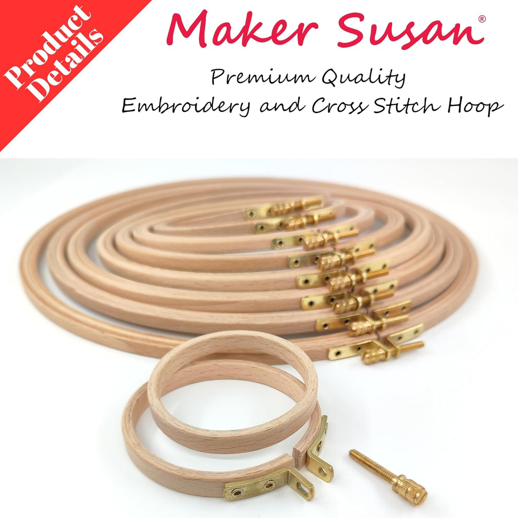 Maker Susan 11" Wood Embroidery Hoop, Round Beechwood Cross Stitch