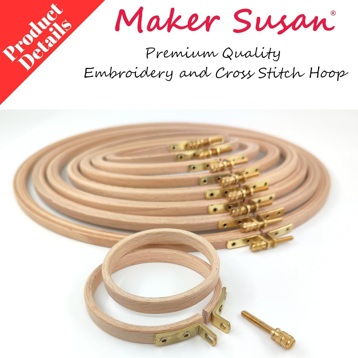 Maker Susan 11" Wood Embroidery Hoop, Round Beechwood Cross Stitch