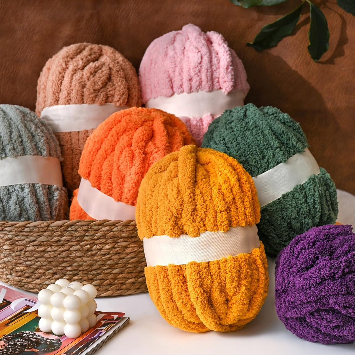 10 Pack Burgundy Fuzzy Chunky Yarn for Hand Knitting, Bulky Thick