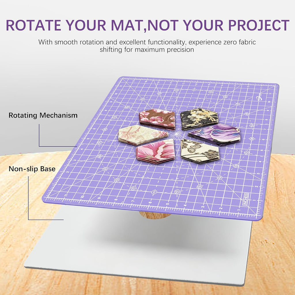 12"x12" Rotating Self Healing Cutting Mat, Fabric Cutting Mat with