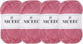 NICEEC 4 Skeins Soft Tube Yarn 100% Acrylic - Dark Pink