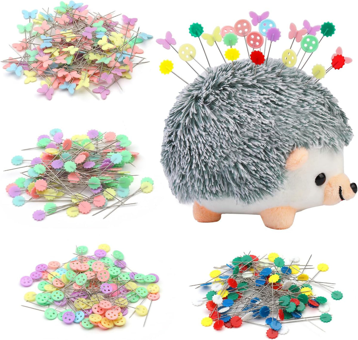 FTEVEN 400 Pieces Flat Head Straight Pins with Hedgehog Pincushion