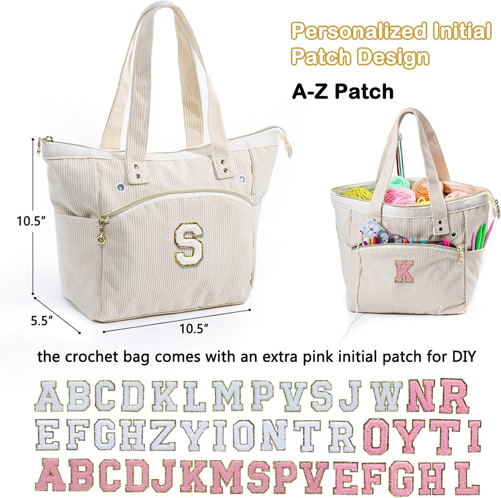 Initial Personalized Corduroy Yarn Bag Tote - Storage & Holder for