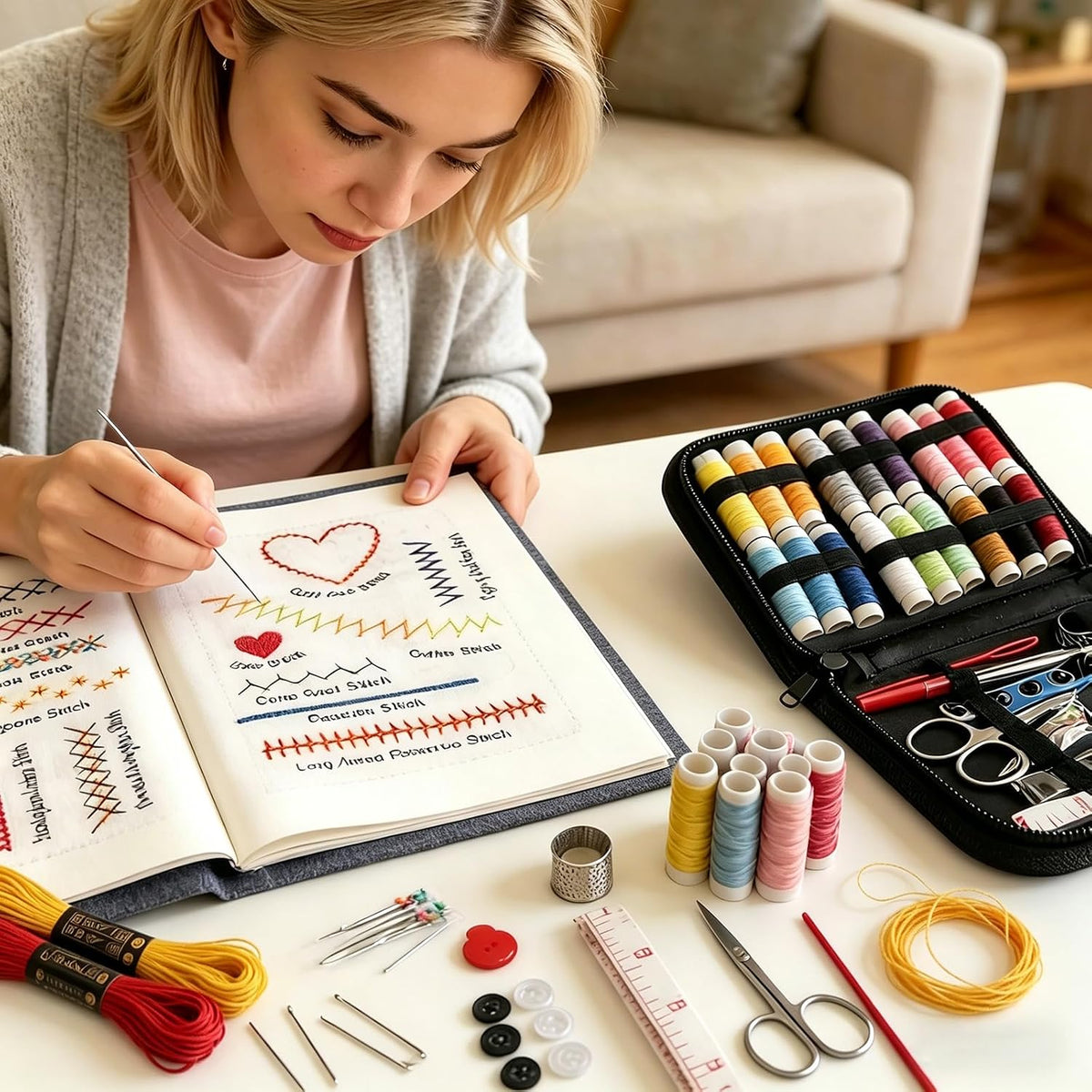 ZFBDMC Embroidery Stitch Book, 2026 Upgraded Portable DIY Embroidery