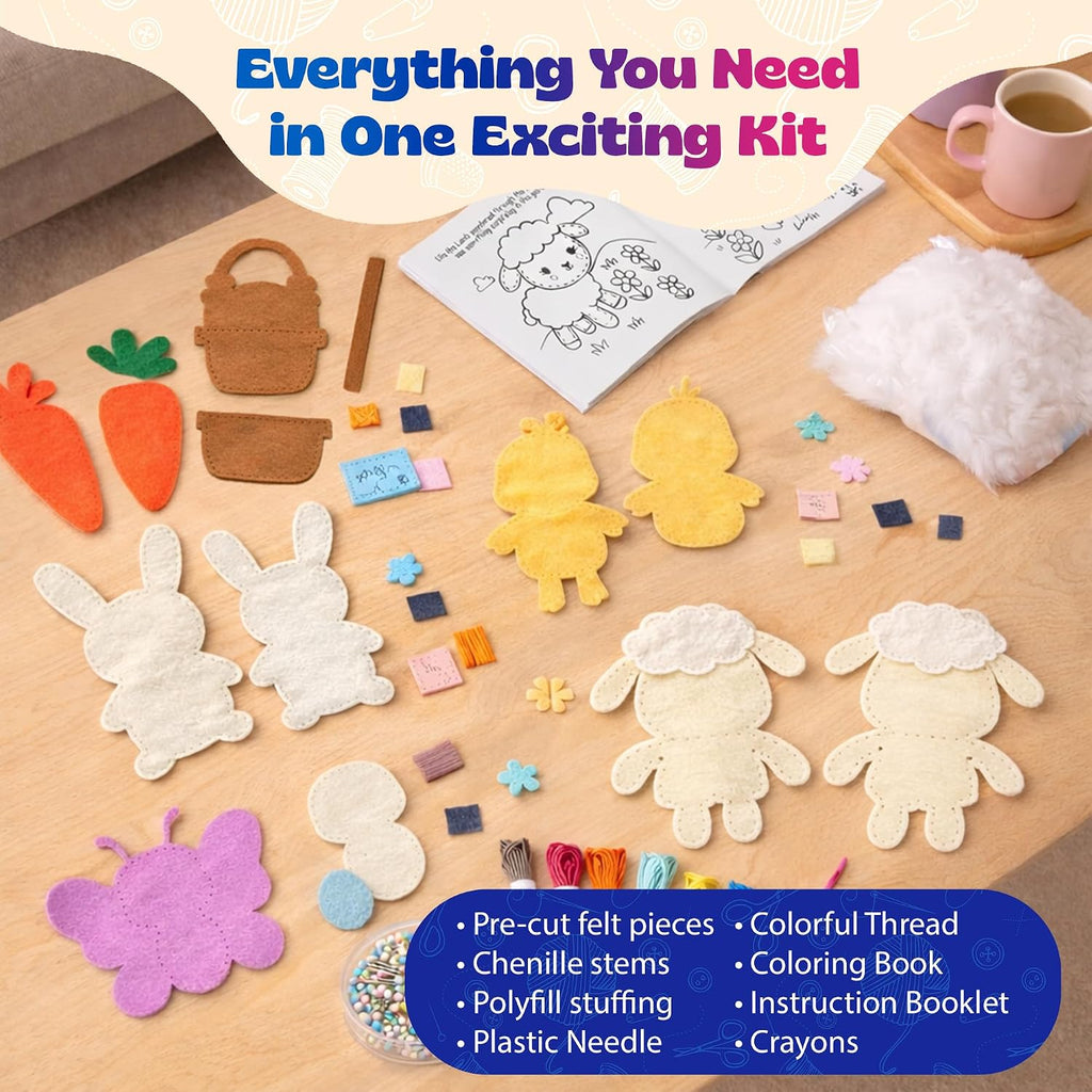 Pinwheel Crafts Bunny Sewing Kit for Kids – DIY Felt Sewing Craft Kit