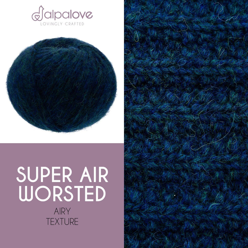 Super Air Worsted Yarn, Air-Spun Alpaca Fiber, Lightweight, 4 Skeins