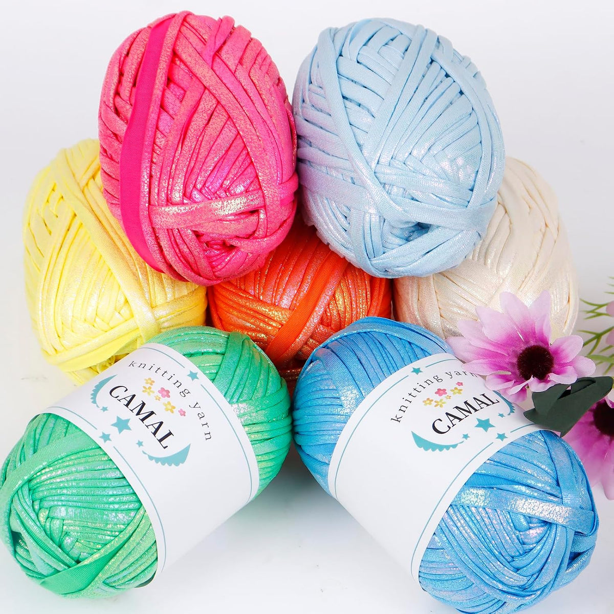 CAMAL 3 Skeins T Shirt Yarn Soft Tape Crochet Yarn Sparkle Metallic