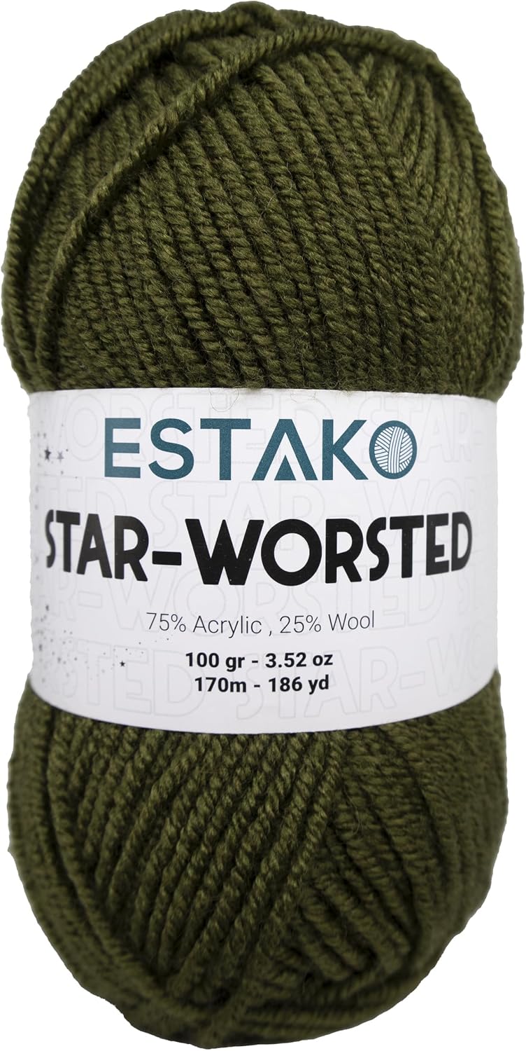 Estako Star-Worsted Soft Yarn for Crocheting, Worsted Weight 4, Khaki