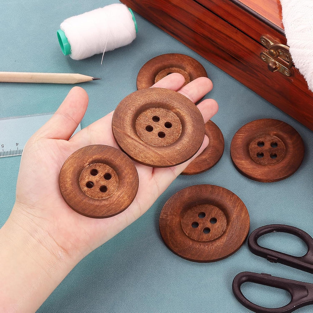 uxcell 20Pcs Large Wooden Buttons, 50mm(2") 4 Hole Round Wood Sewing