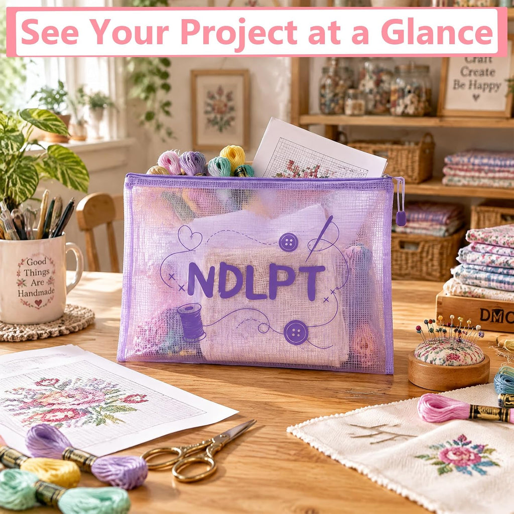 10 Pack A4 Needlepoint Project Bags, Clear Mesh Zipper Organizer