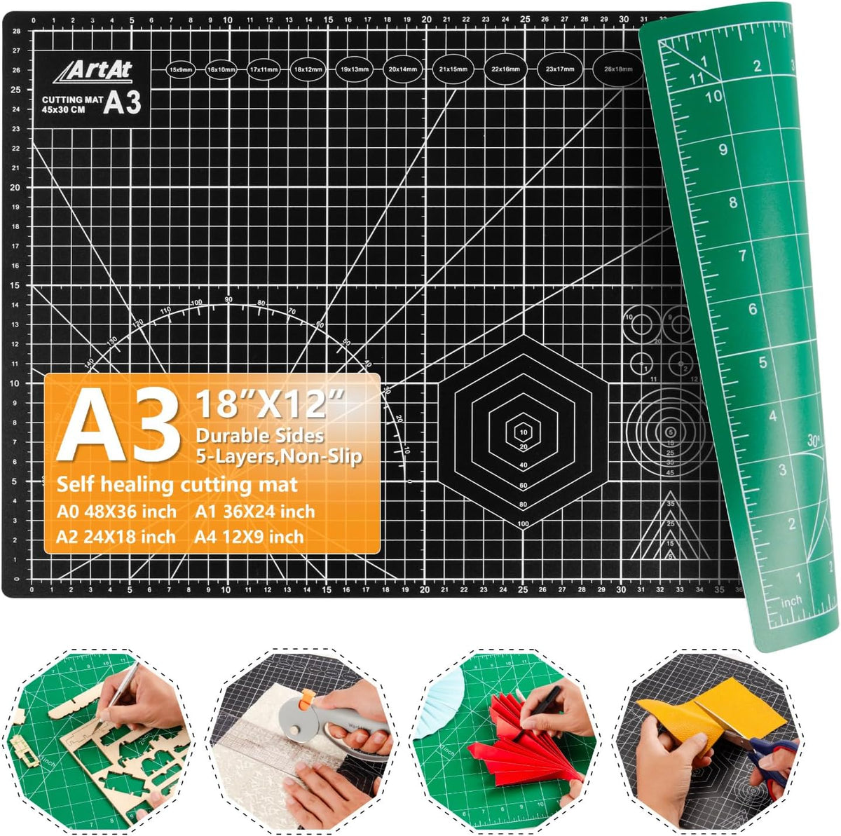 ArtAt Self Healing Cutting Mat: 12inch x 18inch Double Sided 5-Ply