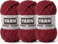 3 Pack Burgundy Fluffy Chunky Chenille Crochet Yarn, Baby Yarn for