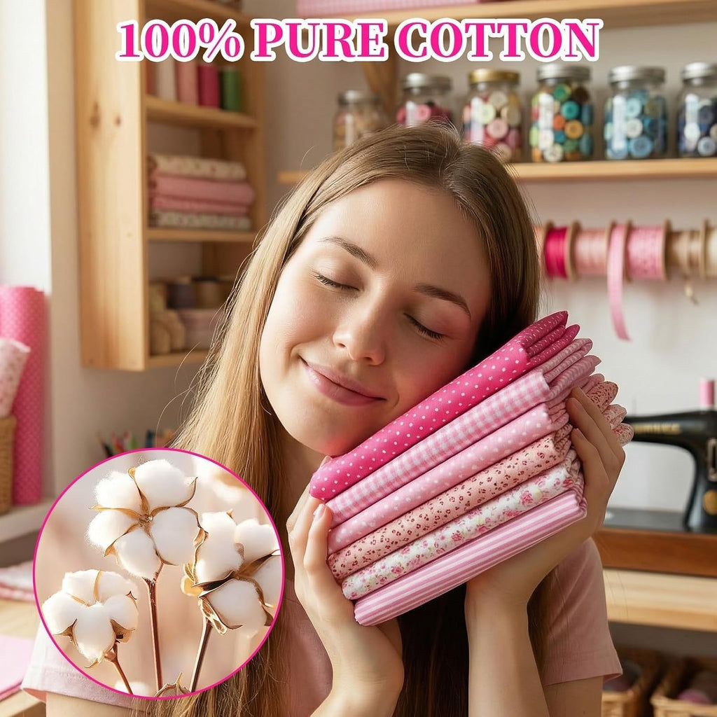 14PCS 10x10 Inch Pink Cotton Fabric Squares for Quilting, Pre-Cut
