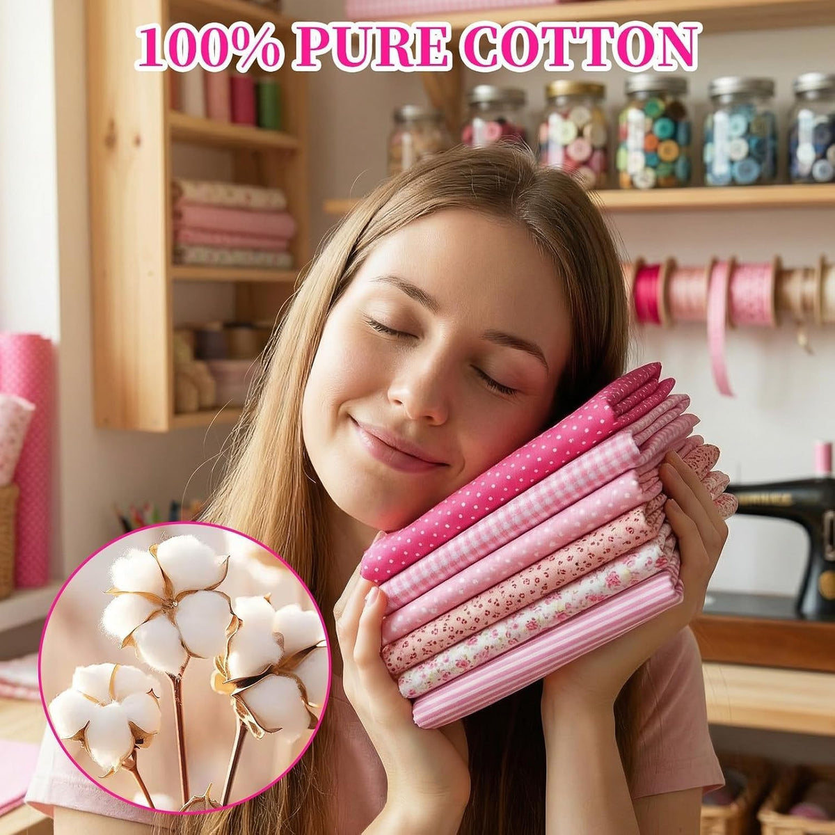 14PCS 10x10 Inch Pink Cotton Fabric Squares for Quilting, Pre-Cut
