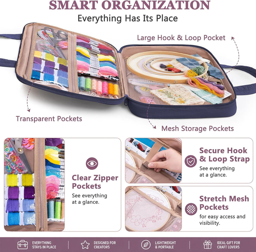 MYBAGZING Embroidery Bag Organizer,Cross Stitch Project Bag w/Hoop