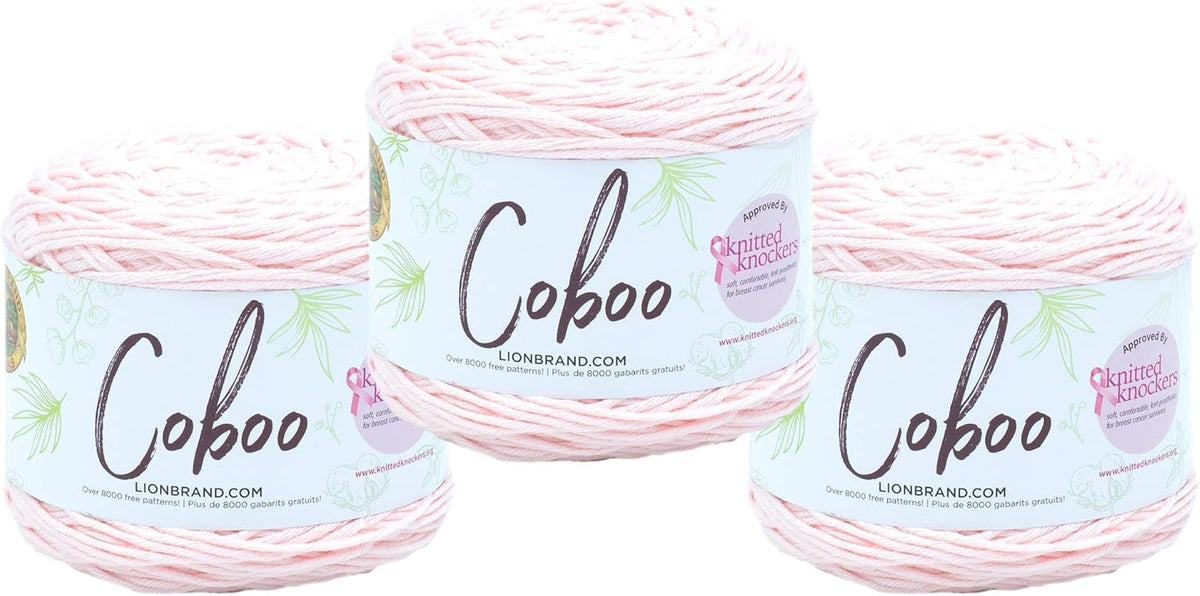 Lion Brand Yarn, Coboo Cotton Blend Crochet Yarn, Pale Pink, 3 Pack