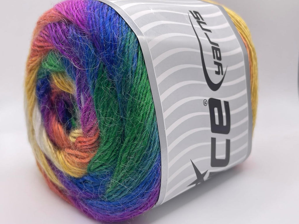 Green, Blue, Purple, Orange, Gold, White Cake Alpaca Fine - Alpaca