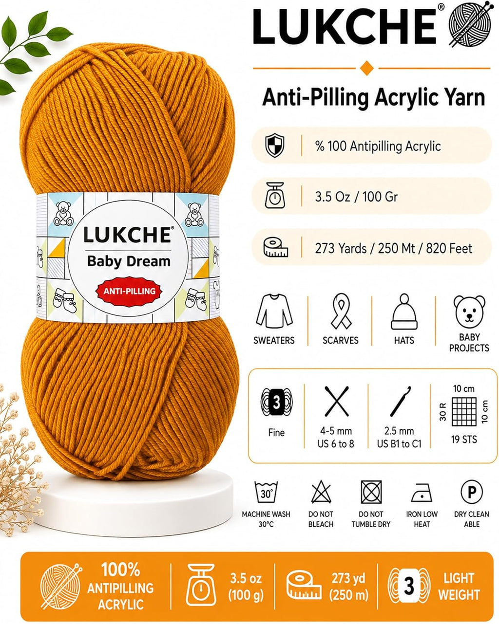 Baby Dream Anti-Pilling Acrylic Yarn for Crochet & Knitting, 100%