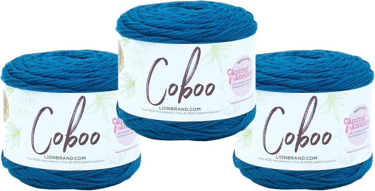 Lion Brand Yarn, Coboo Cotton Blend Crochet Yarn, Steel Blue, 3 Pack
