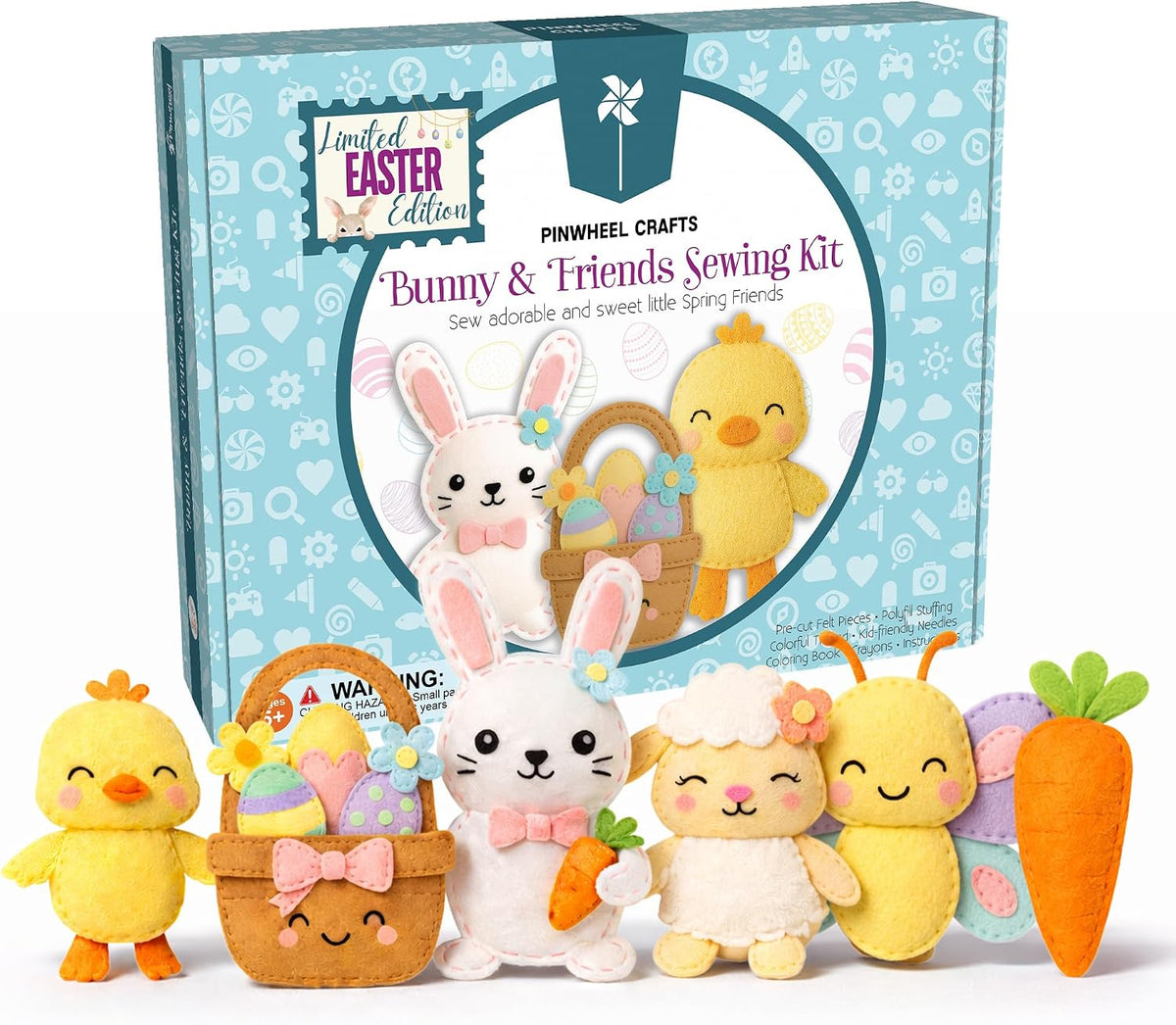 Pinwheel Crafts Bunny Sewing Kit for Kids – DIY Felt Sewing Craft Kit