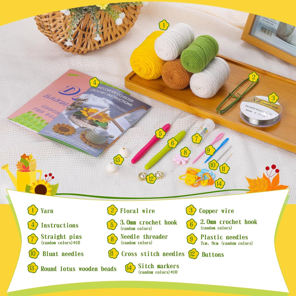 Yizzvb Crochet Kit, 5 Pcs Beginners Knitting Crochet Supplies