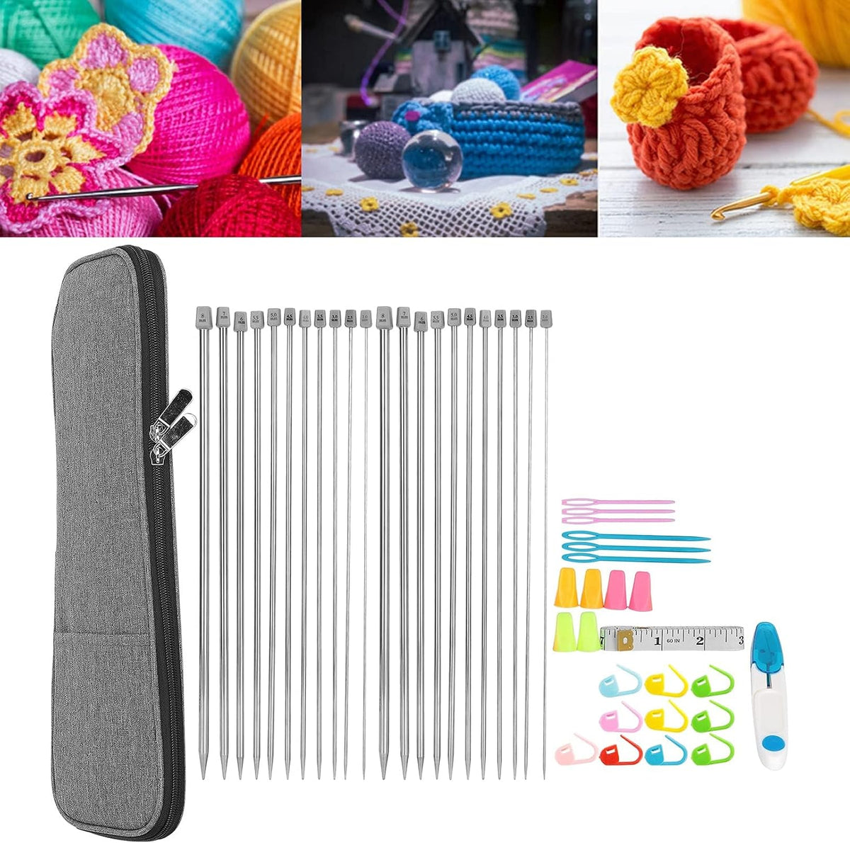 Knitting Needles Set with Rod Needle, Marker Buckle, Measuring Tape