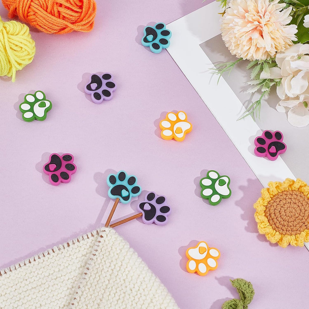 NICENEEDED 10 Pcs Knitting Needle Stoppers, Dog Paw Knitting Needle