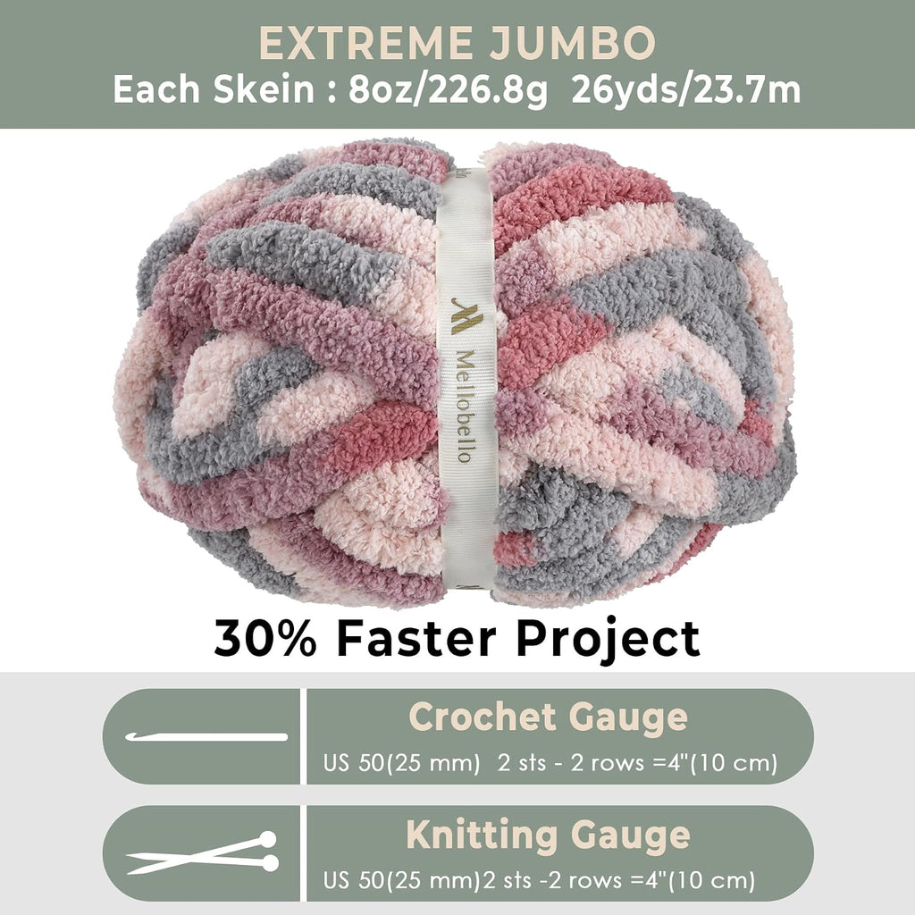 Jumbo Chunky Yarn for Hand Knitting - Super Thick Chenille Chunky Yarn