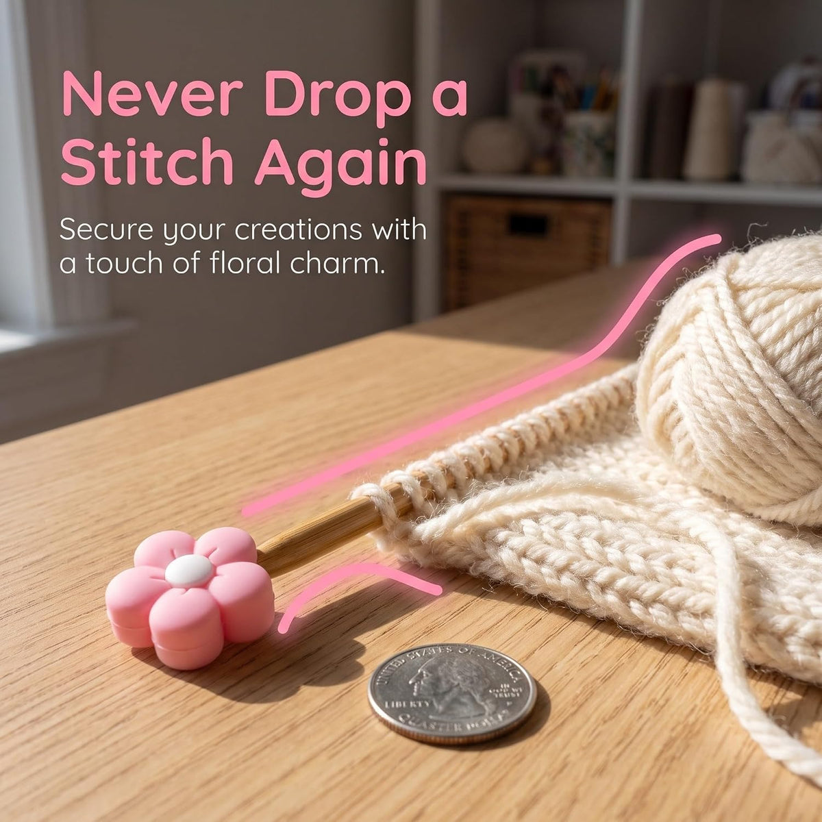Cute Flower Knitting Needle Point Protectors for Winter, 16pcs