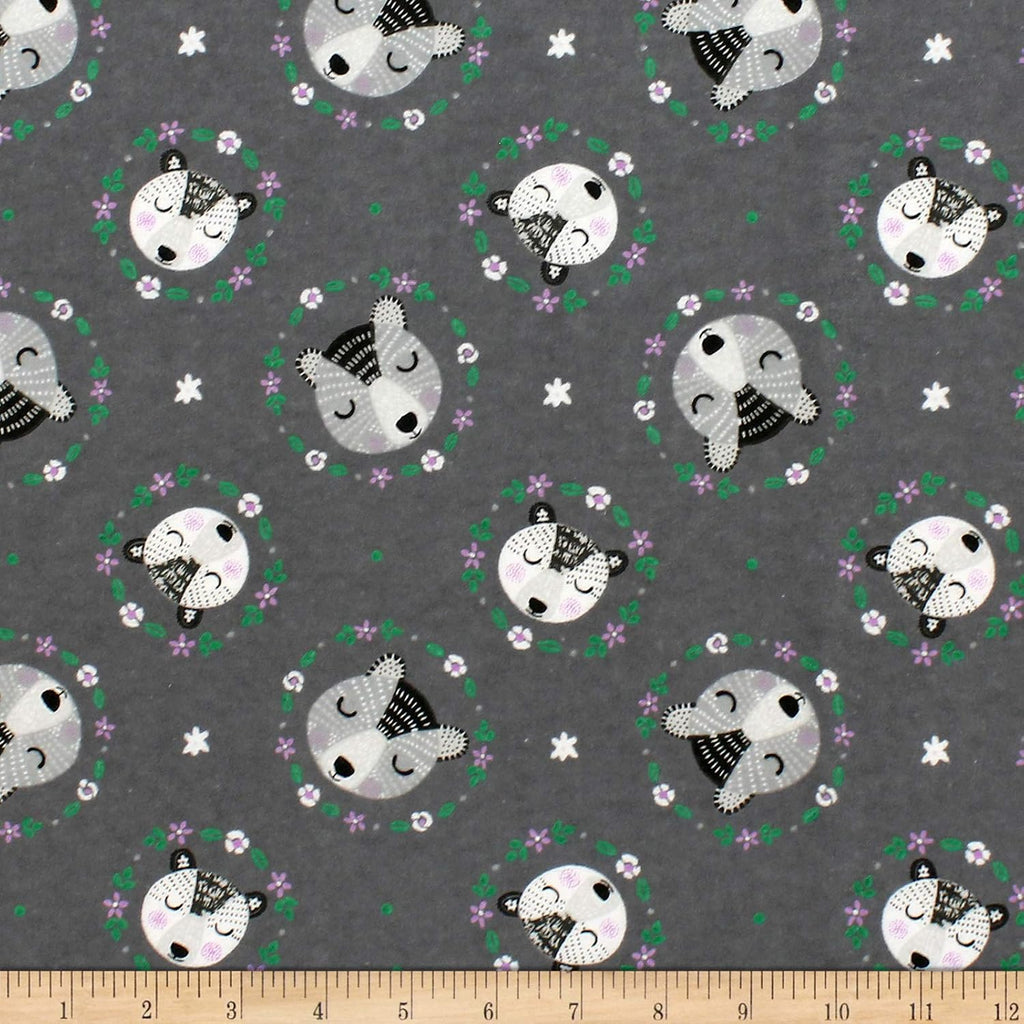 Bear Wreaths Flannel Grey, Fabric by the Yard