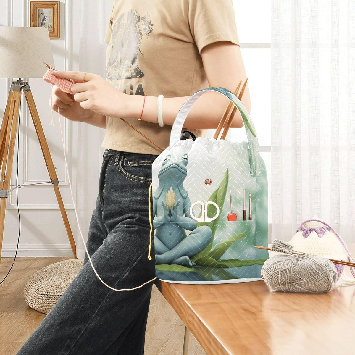 YETTASBIN Frog Yarn Storage Bag, Large Crochet Knitting Bag Organizer