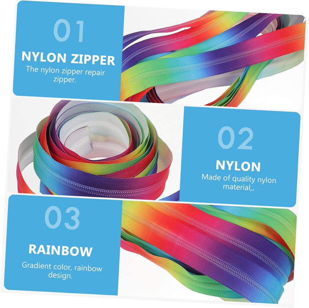 Rainbow Nylon Coil Zipper, Cut to Length for Hoodies and Suitcases
