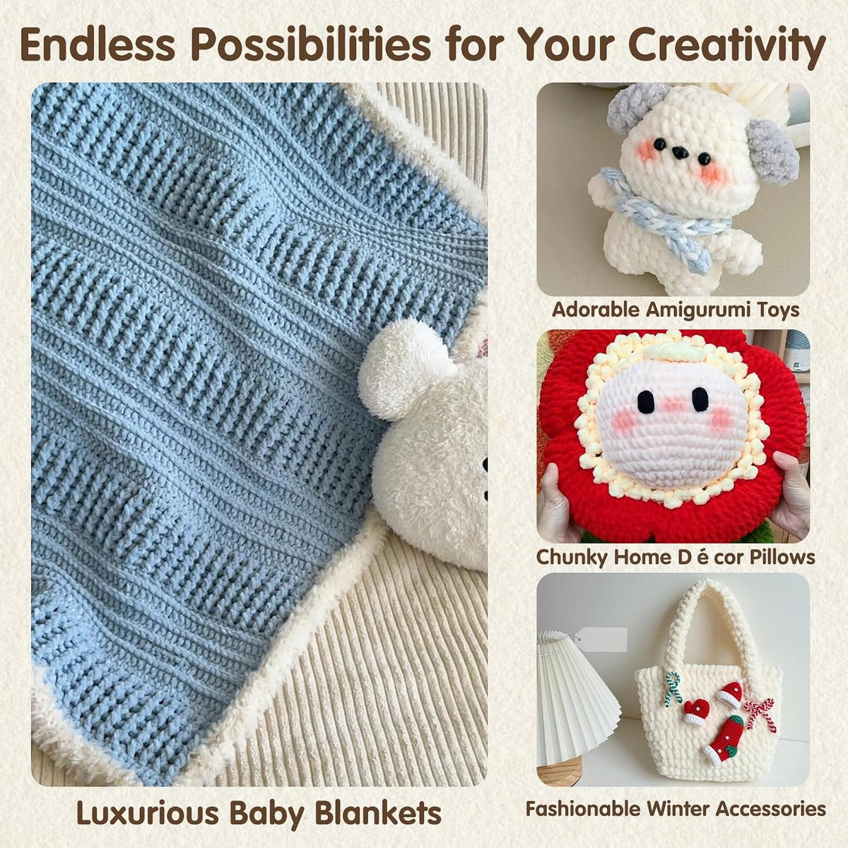 4-Pack Chunky Yarn for Crocheting Blankets & Big Projects