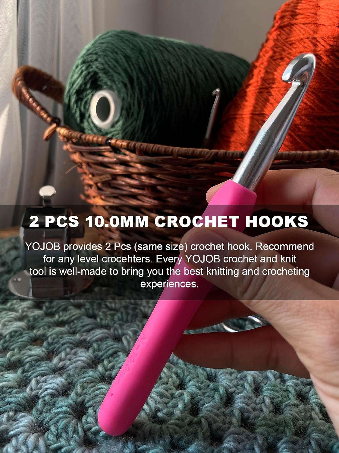 2Pcs 10mm Large Crochet Hooks, Ergonomic Crochet Hook for Arthritis