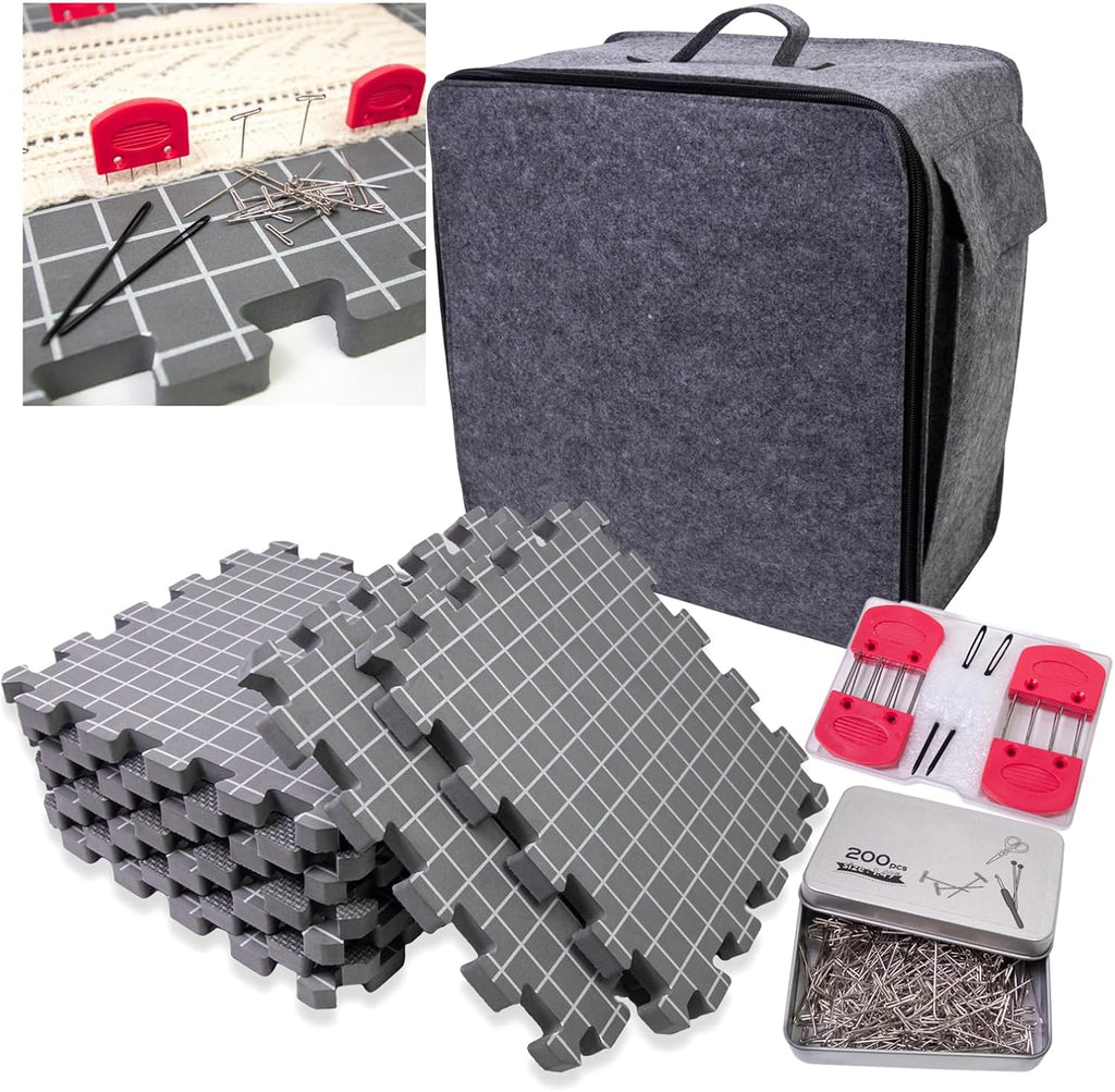32x32cm Knitting Blocking Mat Set with 8 Knit Combs 200 T Pin and 2