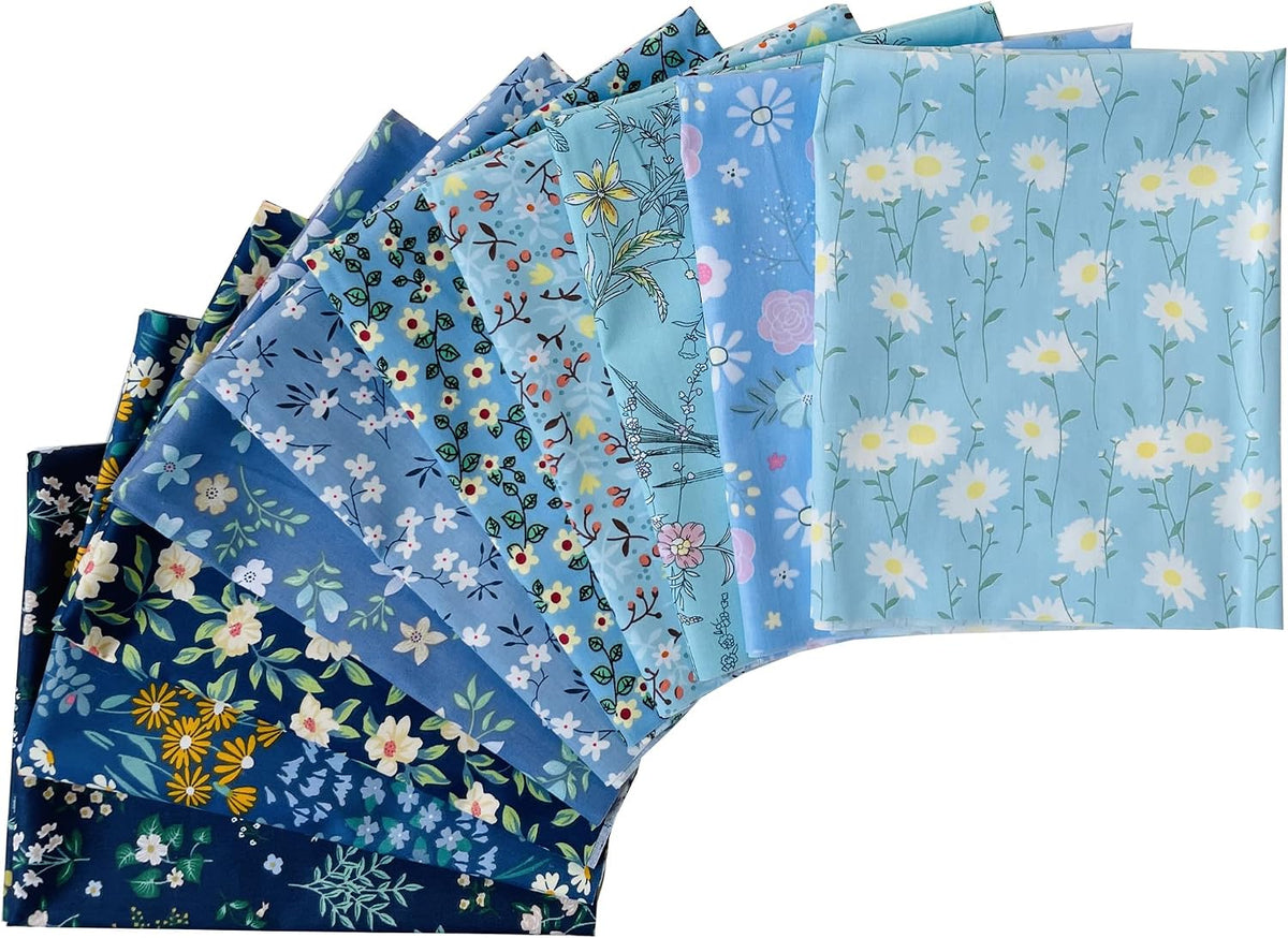 Cotton Quilting Fat Quarter Bundles Fabric for Sewing,Blue Flower