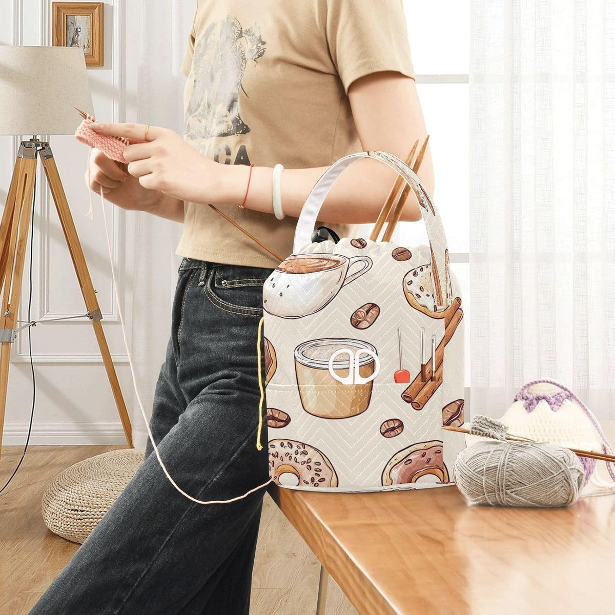 YETTASBIN Donut Yarn Storage Bag, Large Crochet Knitting Bag Organizer