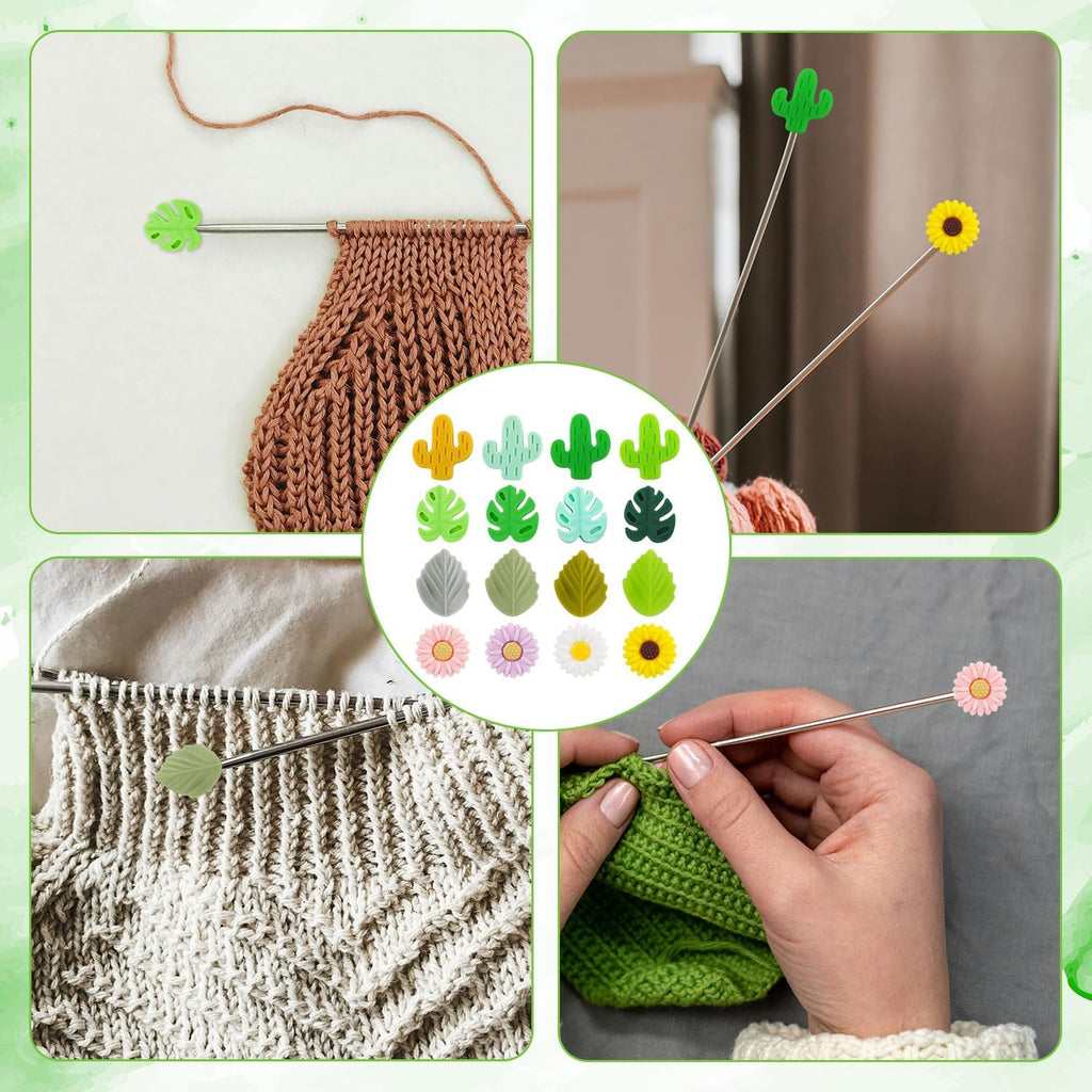 16pcs Knitting Needle Stoppers, Silicone Needle Point Protectors Daisy