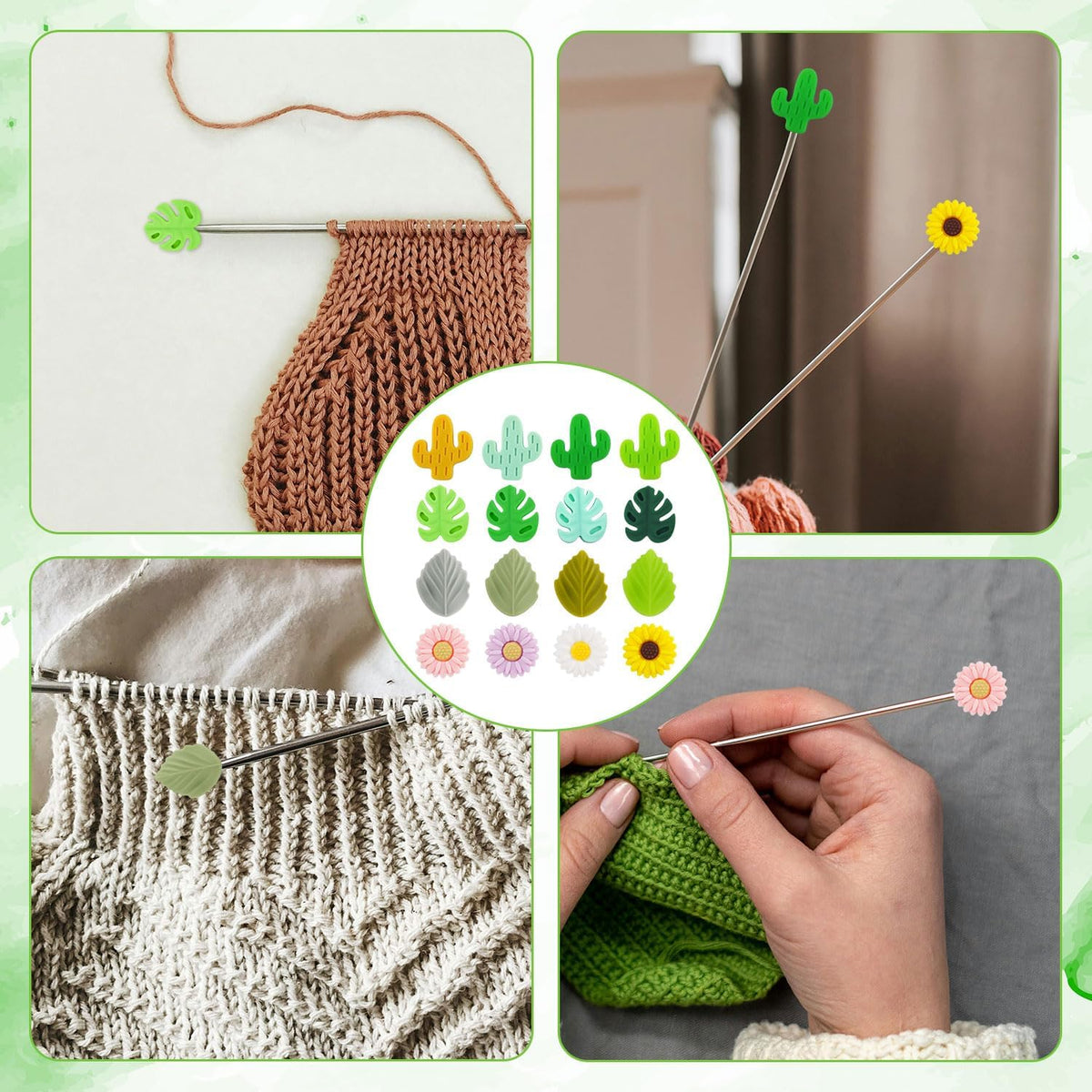 16pcs Knitting Needle Stoppers, Silicone Needle Point Protectors Daisy