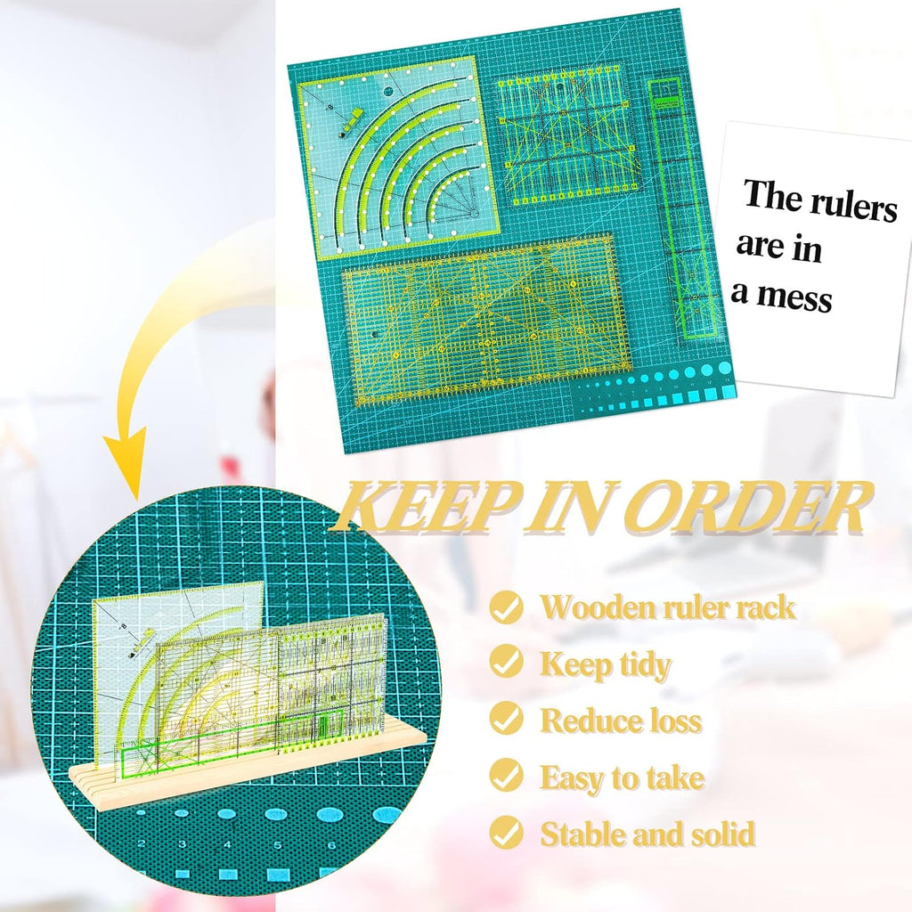 2 Piece Wooden Quilting Ruler Holder Organizer 17 Inch 5 Slot Grids