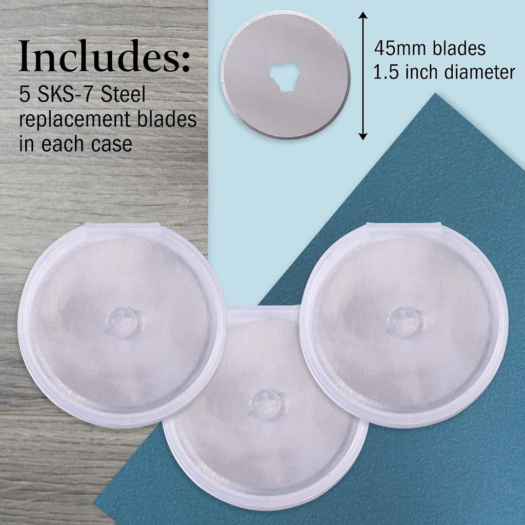 WA Portman 15pc Rotary Cutter Blades 45mm Refill for Fabric Cutting