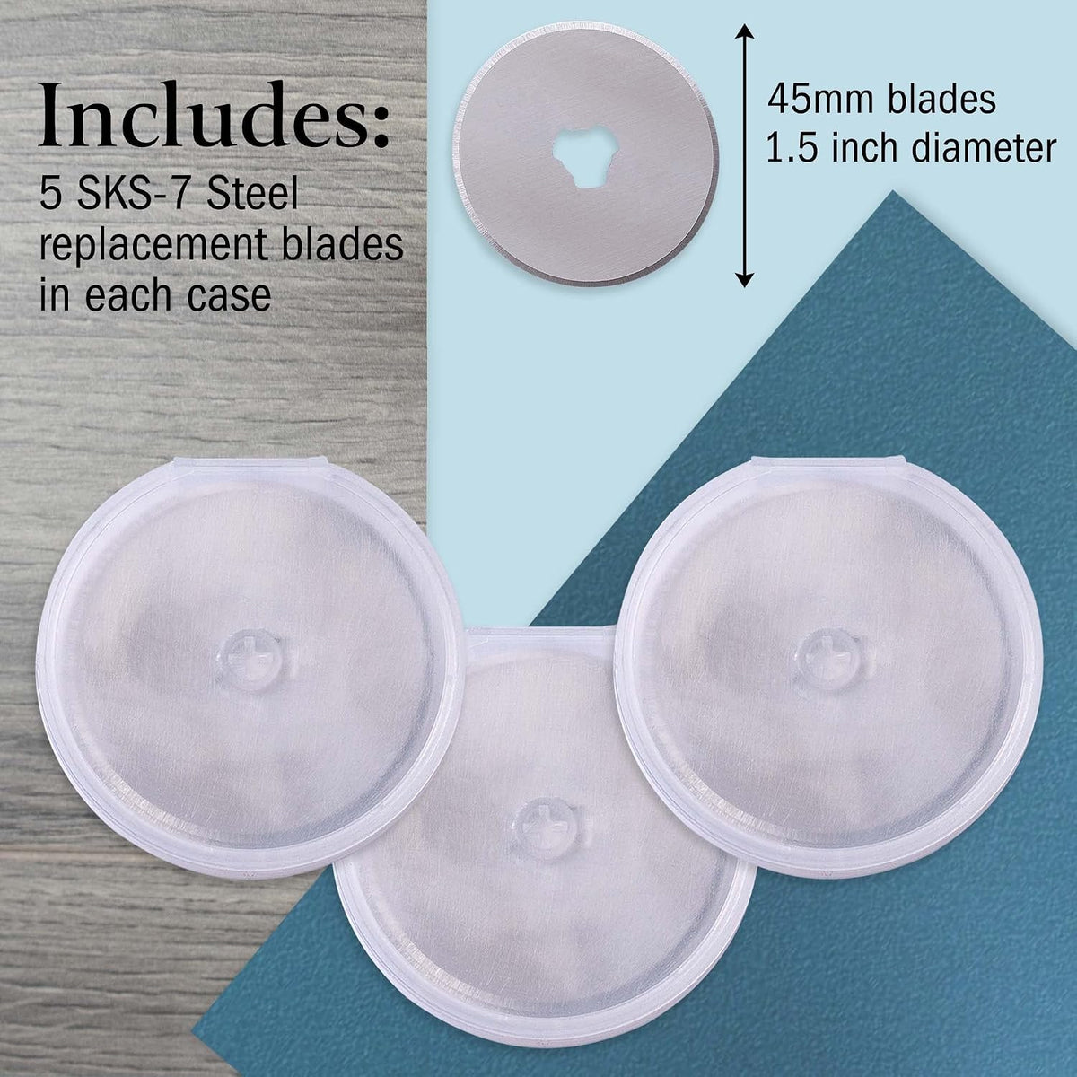 WA Portman 15pc Rotary Cutter Blades 45mm Refill for Fabric Cutting