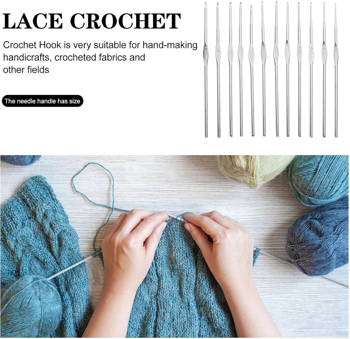 Stainless Steel Crochet Hook Kit 3 Sets, 12pcs Lace Needles